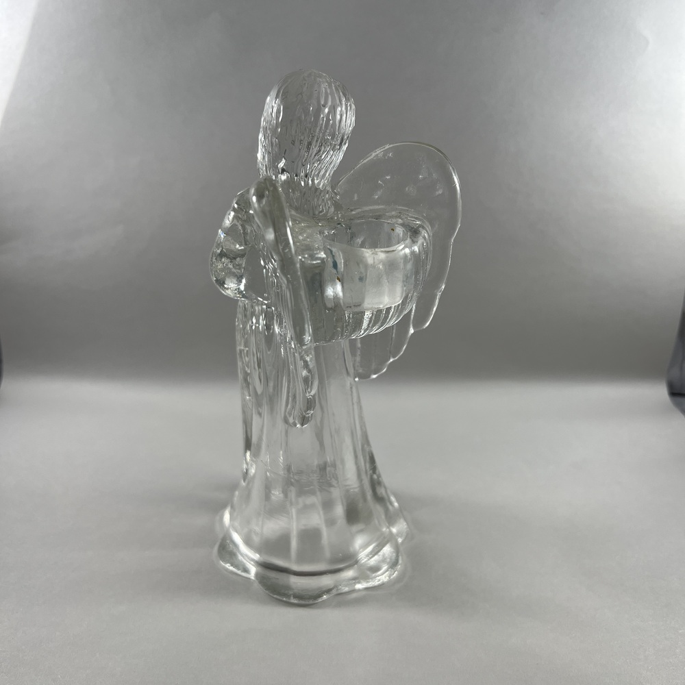 Vintage Christmas Angel Glass Taper Candle Holder Play The Trumpet Celestial - Picture 3 of 8